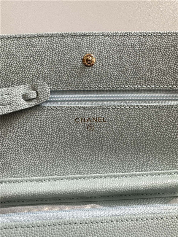 Classic Wallet on Chain A33814 Smaller-Grained Calfskin Gold/Silver Metal Pale Blue B