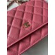 Classic Wallet on Chain A33814 Smaller-Grained Calfskin Gold/Silver Metal Fuchsia B