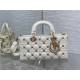 LADY D-JOY BAG MEDIUM Cannage Lambskin with Gold-Finish Butterfly Studs White High