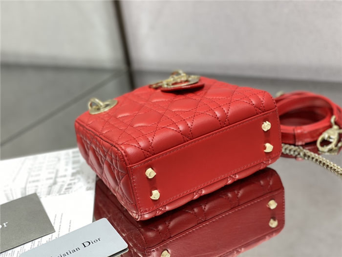 MINI LADY Dior BAG Cannage Lambskin Gold Metal Red High