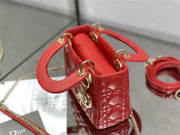 MINI LADY Dior BAG Cannage Lambskin Gold Metal Red High