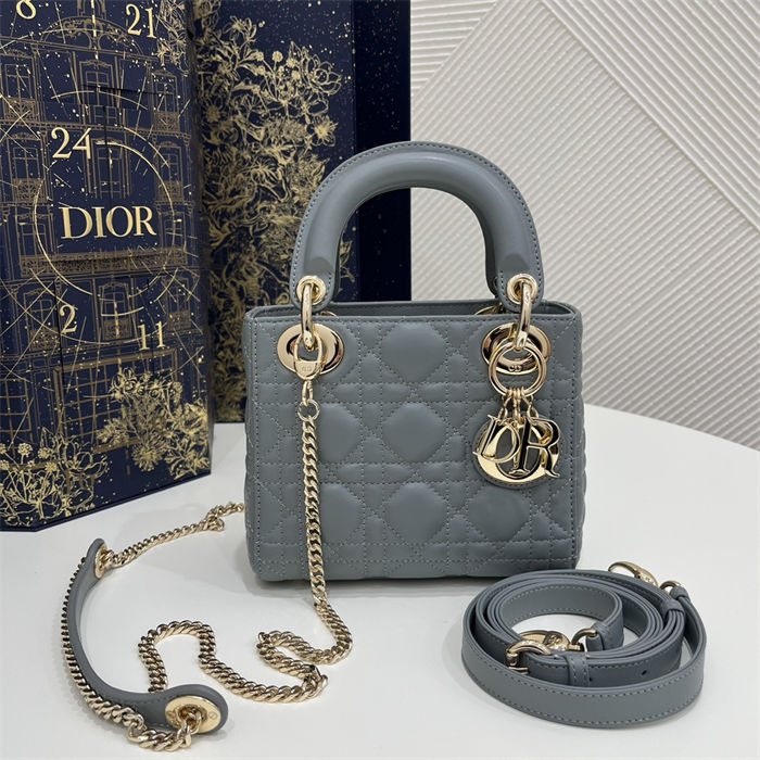 MINI LADY Dior BAG Cannage Lambskin Gold Metal Grey-Stone High