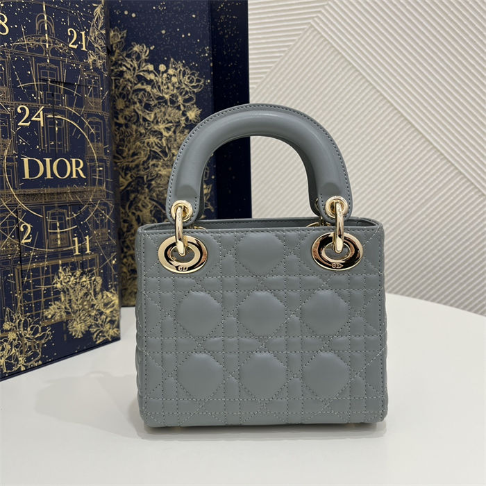 MINI LADY Dior BAG Cannage Lambskin Gold Metal Grey-Stone High