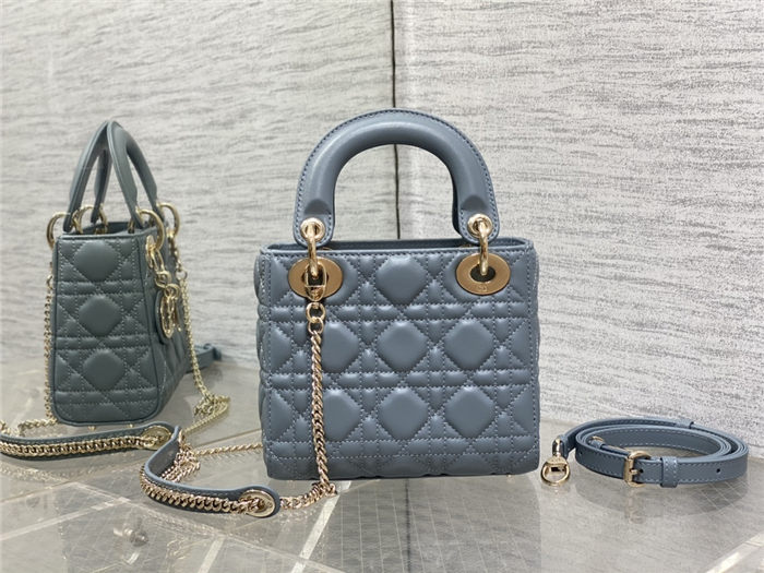 MINI LADY Dior BAG Cannage Lambskin Gold Metal Blue High