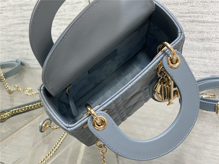 MINI LADY Dior BAG Cannage Lambskin Gold Metal Blue High