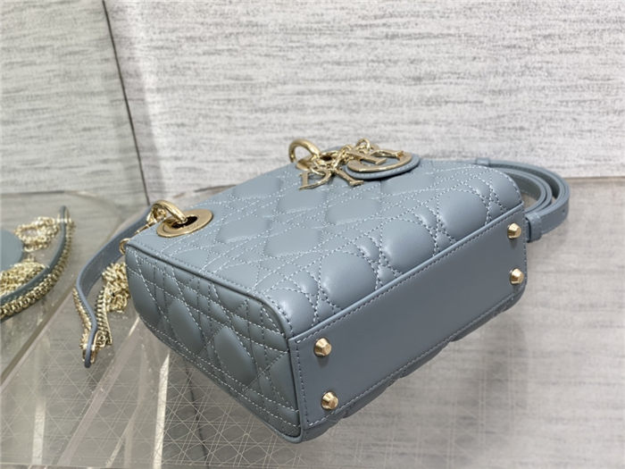 MINI LADY Dior BAG Cannage Lambskin Gold Metal Blue High