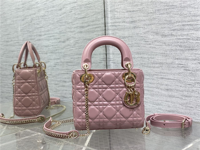 MINI LADY Dior BAG Cannage Lambskin Gold Metal Antique-Pink High