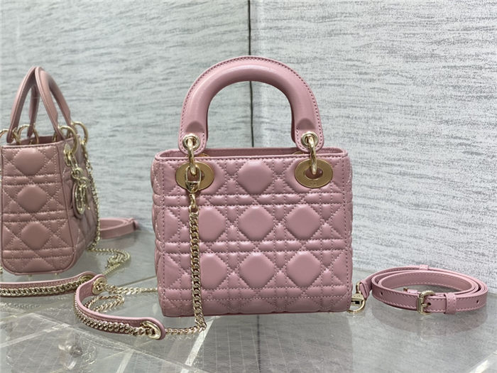 MINI LADY Dior BAG Cannage Lambskin Gold Metal Antique-Pink High