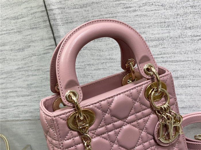 MINI LADY Dior BAG Cannage Lambskin Gold Metal Antique-Pink High