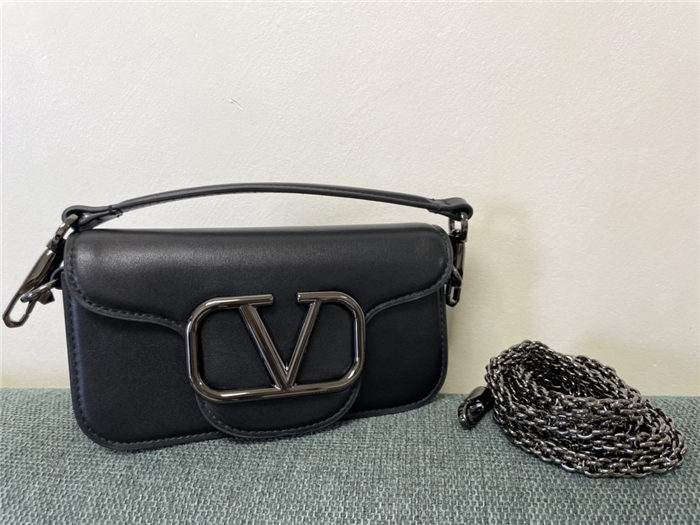 Valentino Garavani MINILOCO Crossbody Bag Calfskin Leather Black-Pewter High