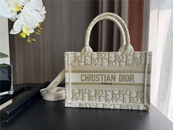 MINI Dior BOOK TOTE Dior Oblique Embroidery Gold With Strap High