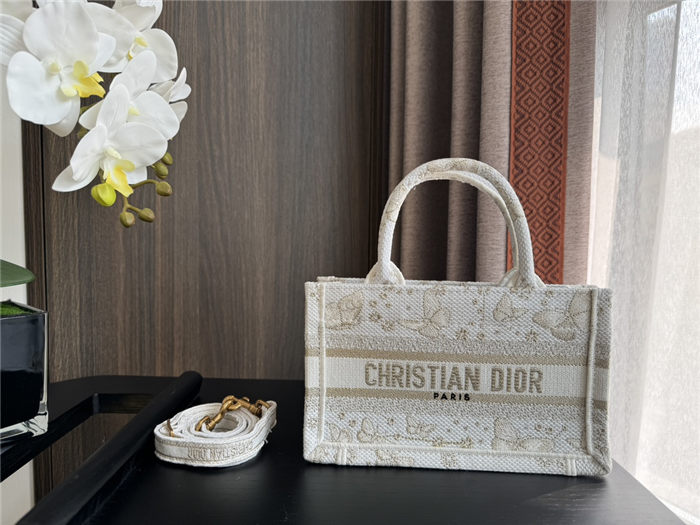 MINI Dior BOOK TOTE Butterfly Zodiac Embroidery Gold With Strap High