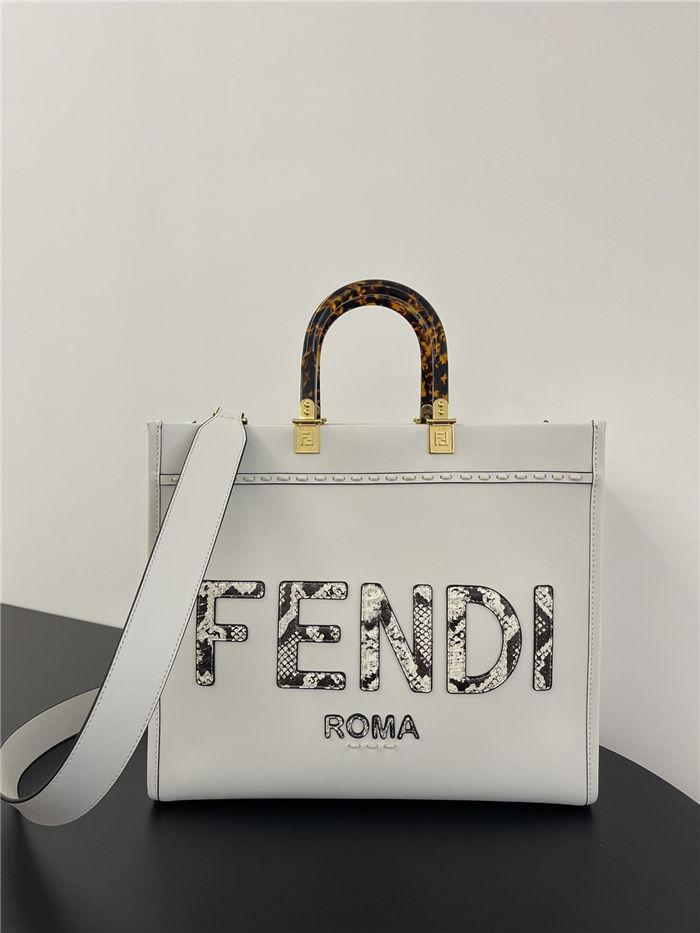 MEDIUM Fendi SUNSHINE Leather & Elaphe Shopper White High