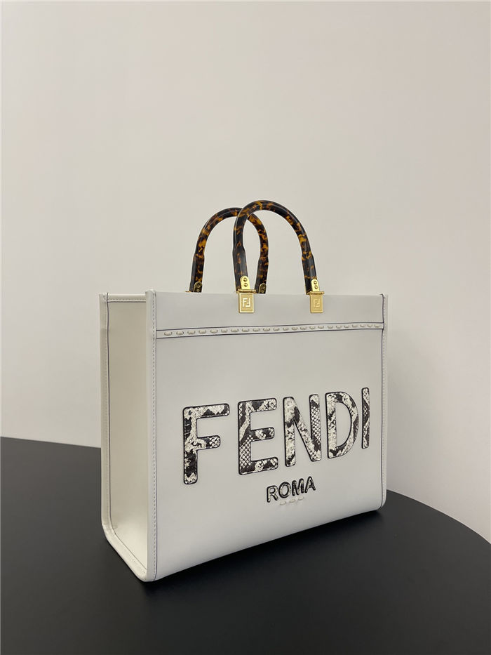 MEDIUM Fendi SUNSHINE Leather & Elaphe Shopper White High