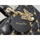 LADY D-JOY BAG MEDIUM Cannage Lambskin with Gold-Finish Butterfly Studs Black High