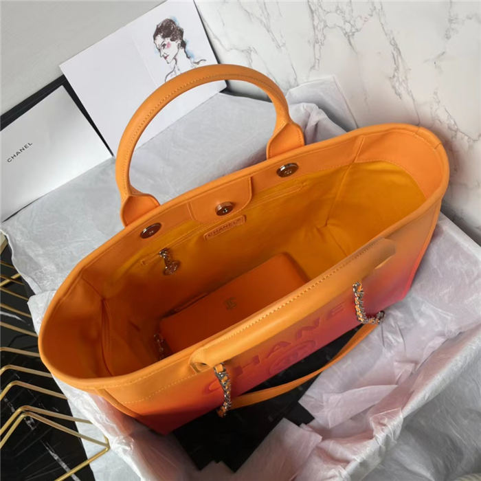 SHOPPING BAG Shaded Calfskin & Silver-Tone Metal Orange, Coral & Pink High