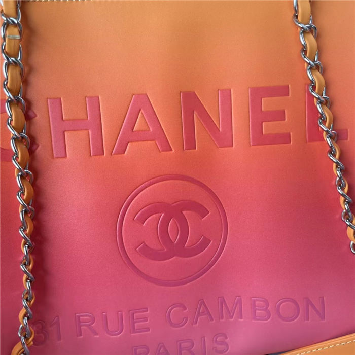 SHOPPING BAG Shaded Calfskin & Silver-Tone Metal Orange, Coral & Pink High