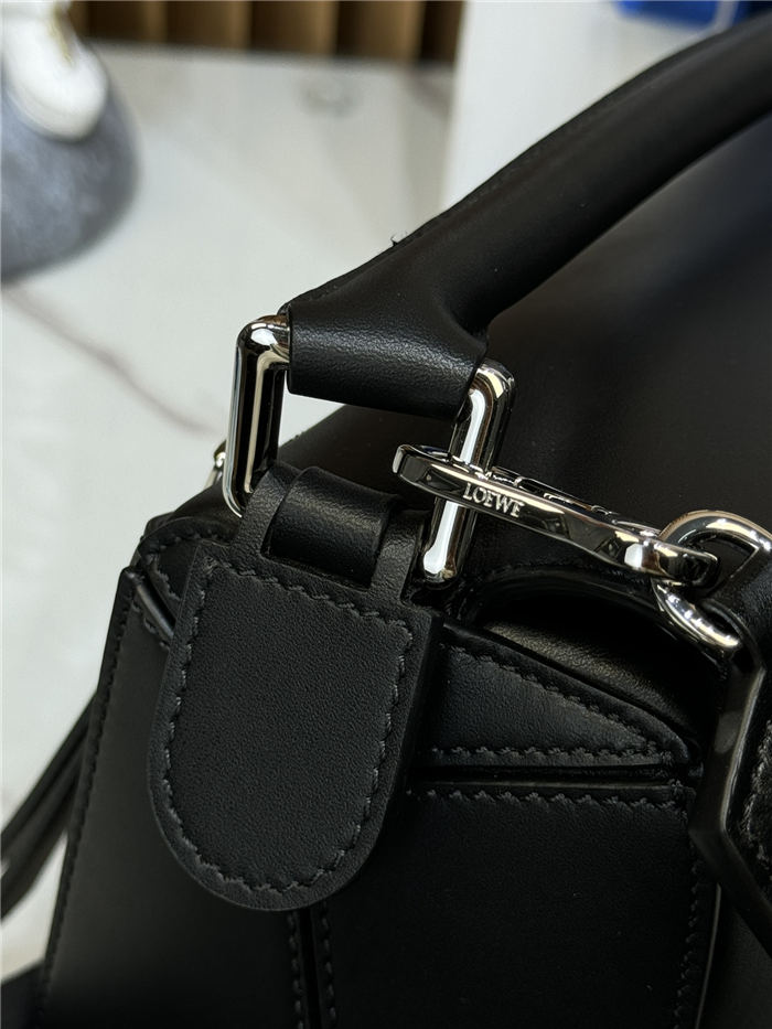 Small Puzzle bag in satin calfskin with jacquard strap Black High