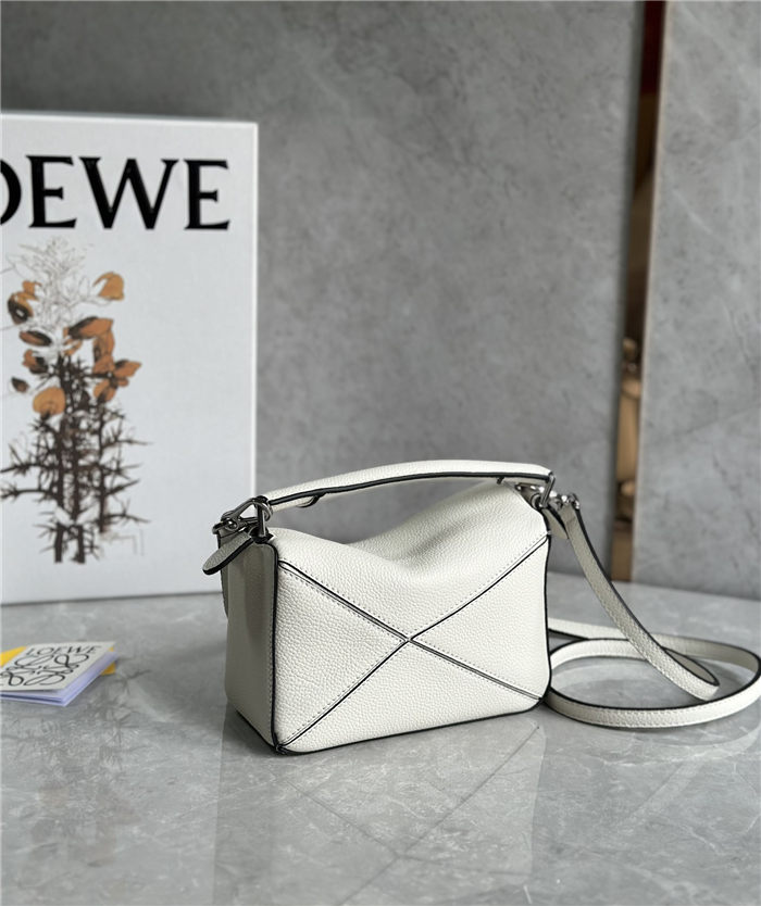 Mini Puzzle bag in soft grained calfskin White High