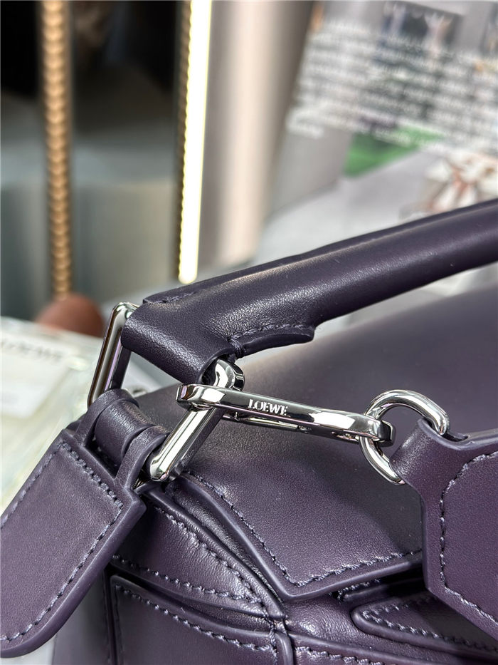 Small Puzzle bag in satin calfskin with jacquard strap Deep Aubergine High