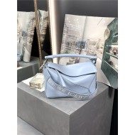 Small Puzzle bag in satin calfskin with jacquard strap Sky Blue High