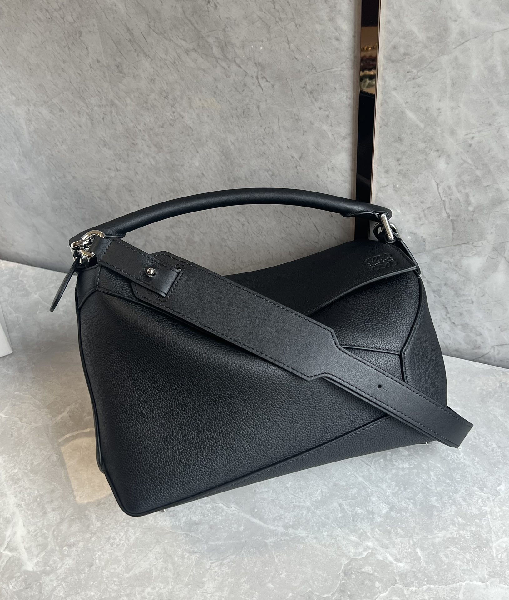 Puzzle bag 29cm in soft grained calfskin Black High