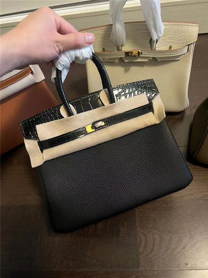 Hermes Birkin Touch 25/30cm Bag Togo and Crocodile Leather In Black WAX High