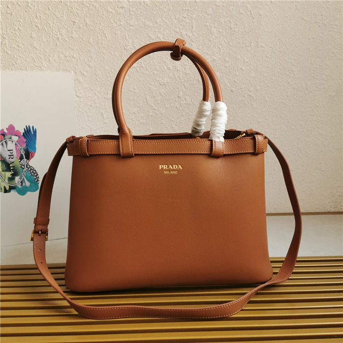 Prada Buckle medium leather handbag with double belt 1BA417 Caramel High