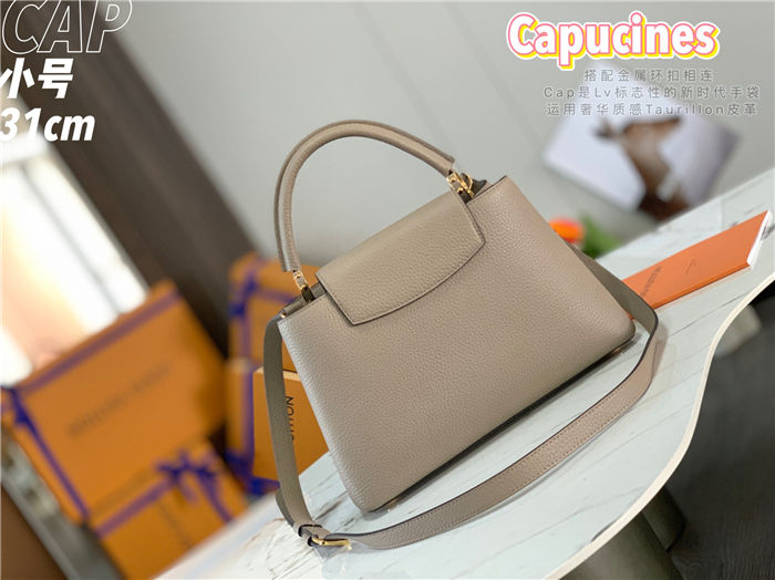 Louis Vuitton Capucines MM Bag Taurillon Leather M42259 Taupe High