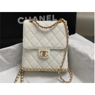 Chanel CHAIN BACKPACK Grained Calfskin & Gold-Tone Metal AS4490 White A