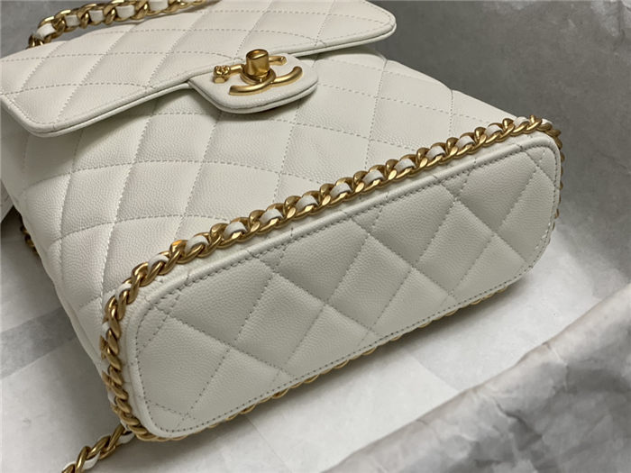 Chanel CHAIN BACKPACK Grained Calfskin & Gold-Tone Metal AS4490 White A