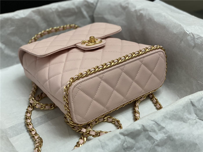 Chanel CHAIN BACKPACK Grained Calfskin & Gold-Tone Metal AS4490 Pink A