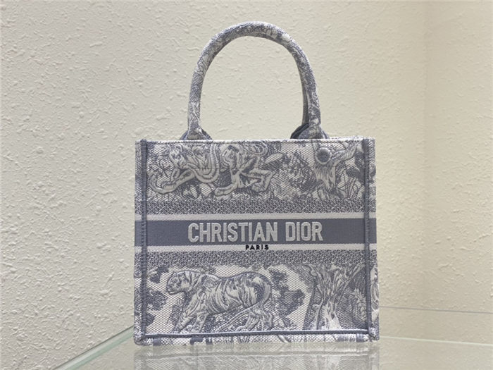 SMALL Dior BOOK TOTE Toile de Jouy Embroidery Grey High