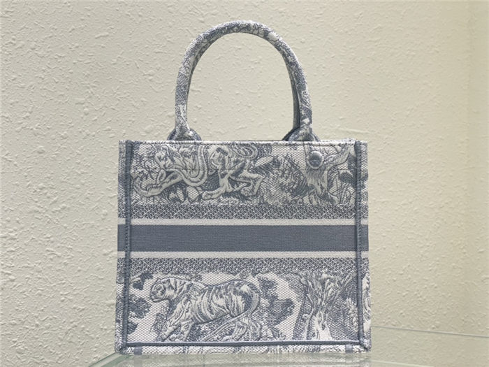 SMALL Dior BOOK TOTE Toile de Jouy Embroidery Grey High