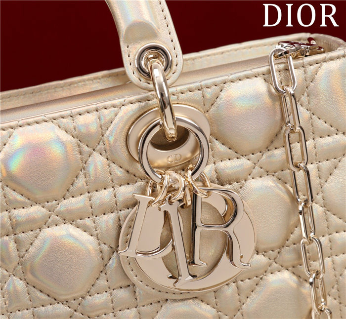 LADY D-JOY BAG MEDIUM Cannage Lambskin Gold High