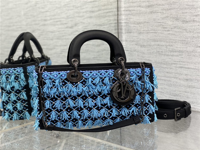 LADY D-JOY BAG MEDIUM Beaded Blue High