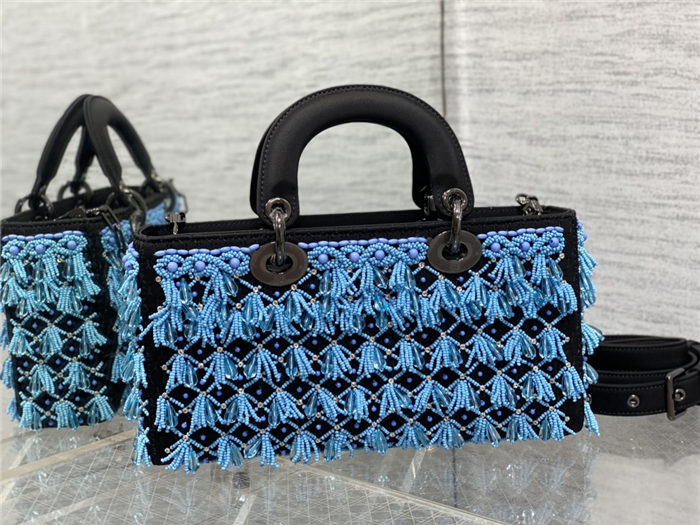 LADY D-JOY BAG MEDIUM Beaded Blue High