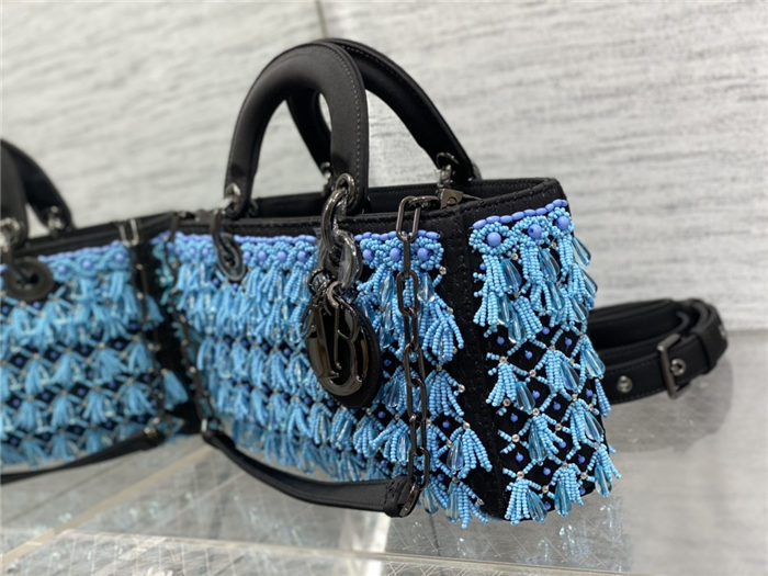 LADY D-JOY BAG MEDIUM Beaded Blue High