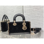 LADY D-JOY BAG SMALL Cannage Cotton with Micropearl Embroidery Black High