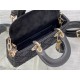 LADY D-JOY BAG SMALL Cannage Cotton with Micropearl Embroidery Black High