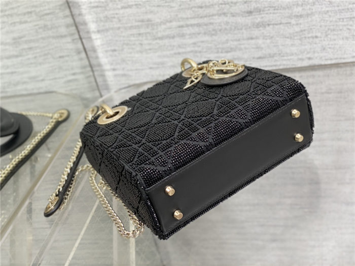 MINI LADY Dior BAG Cannage Cotton with Micropearl Embroidery Black High