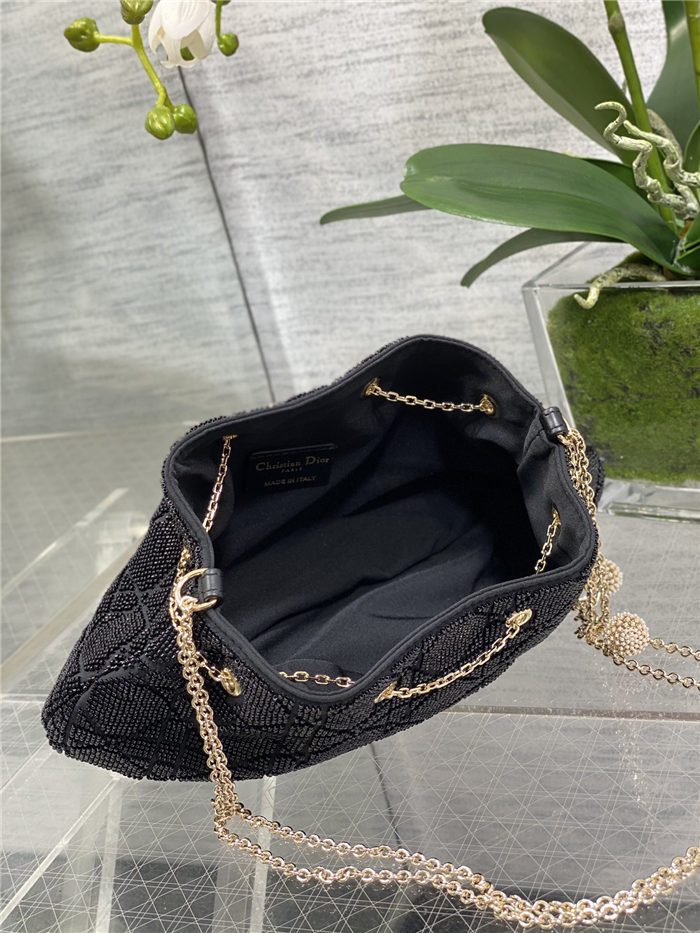 Dior DREAM BUCKET BAG Cannage Cotton with Micropearl Embroidery Black High