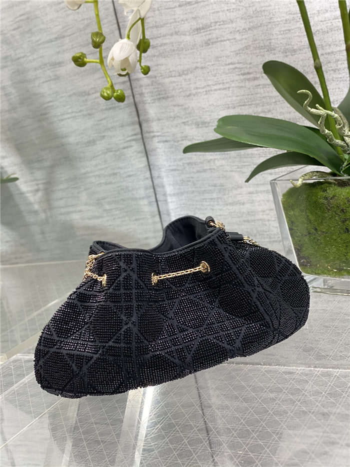 Dior DREAM BUCKET BAG Cannage Cotton with Micropearl Embroidery Black High