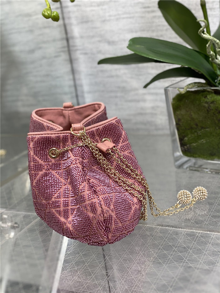 Dior DREAM BUCKET BAG Cannage Cotton with Micropearl Embroidery Pink High