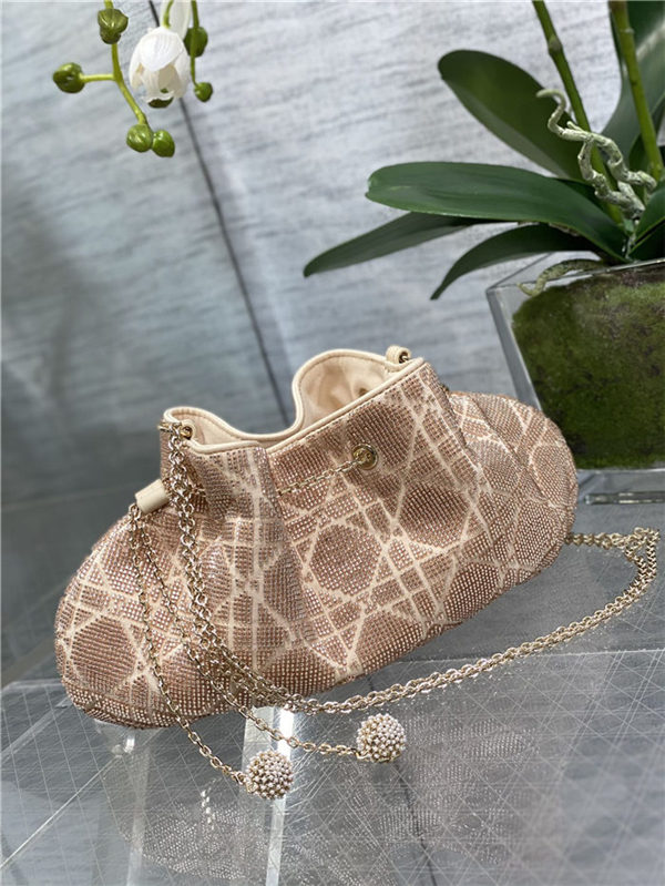 Dior DREAM BUCKET BAG Cannage Cotton with Micropearl Embroidery Beige High