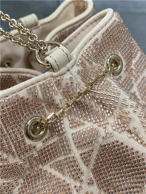 Dior DREAM BUCKET BAG Cannage Cotton with Micropearl Embroidery Beige High