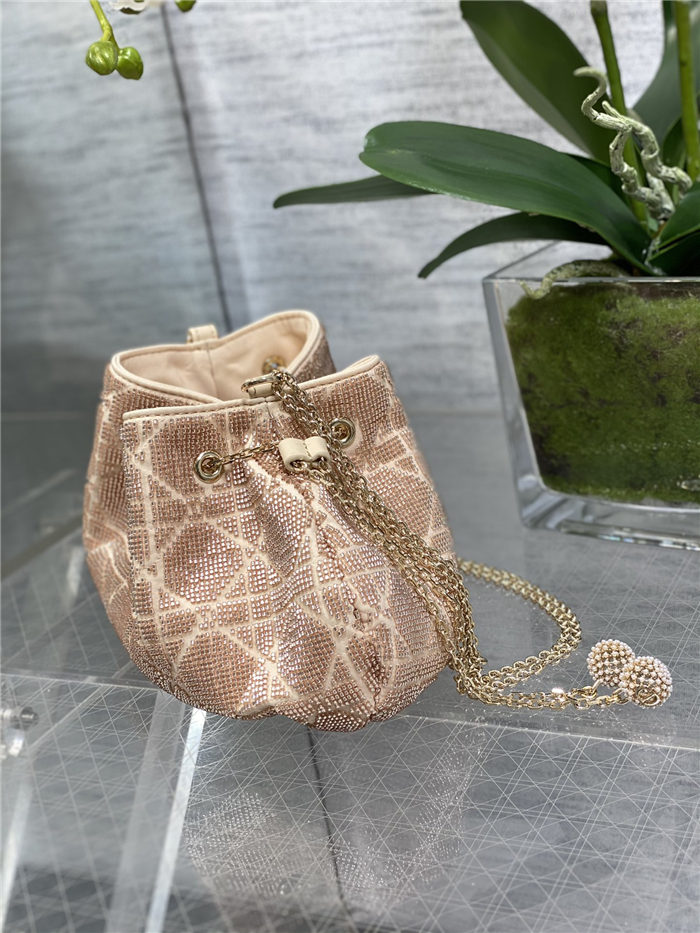 Dior DREAM BUCKET BAG Cannage Cotton with Micropearl Embroidery Beige High