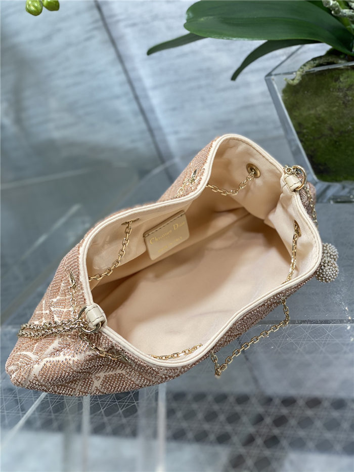 Dior DREAM BUCKET BAG Cannage Cotton with Micropearl Embroidery Beige High