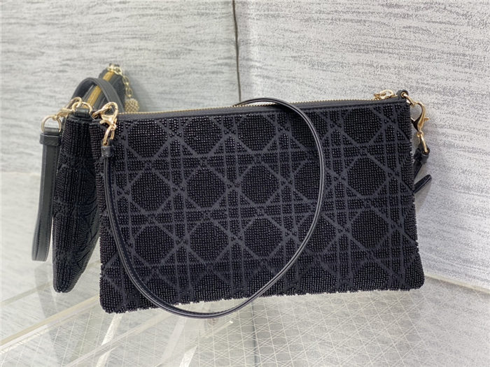 Dior DREAM POUCH Cannage Cotton with Micropearl Embroidery Black High