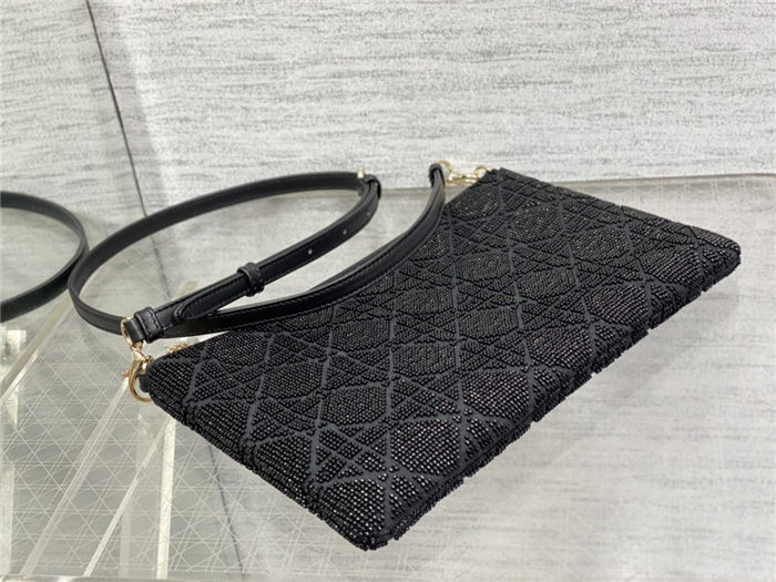 Dior DREAM POUCH Cannage Cotton with Micropearl Embroidery Black High